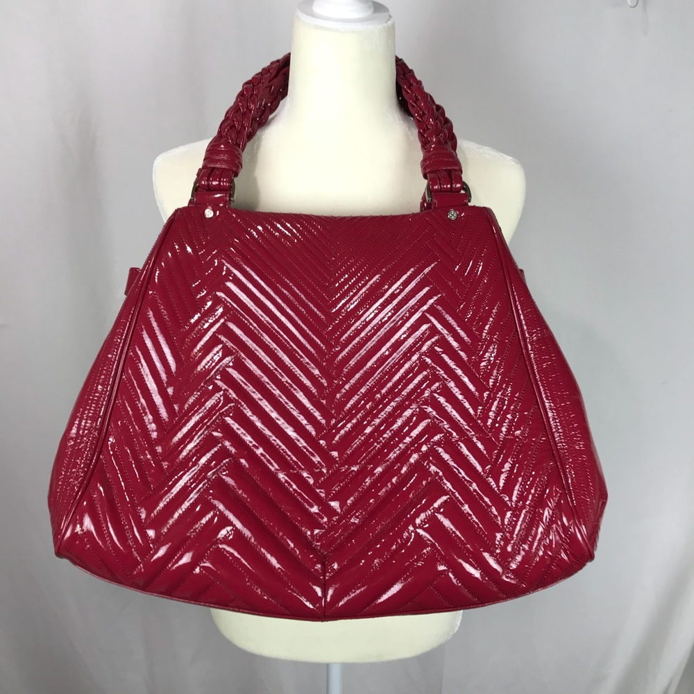 Cole Haan Quilted Patent Leather Shoulder Bag in Red